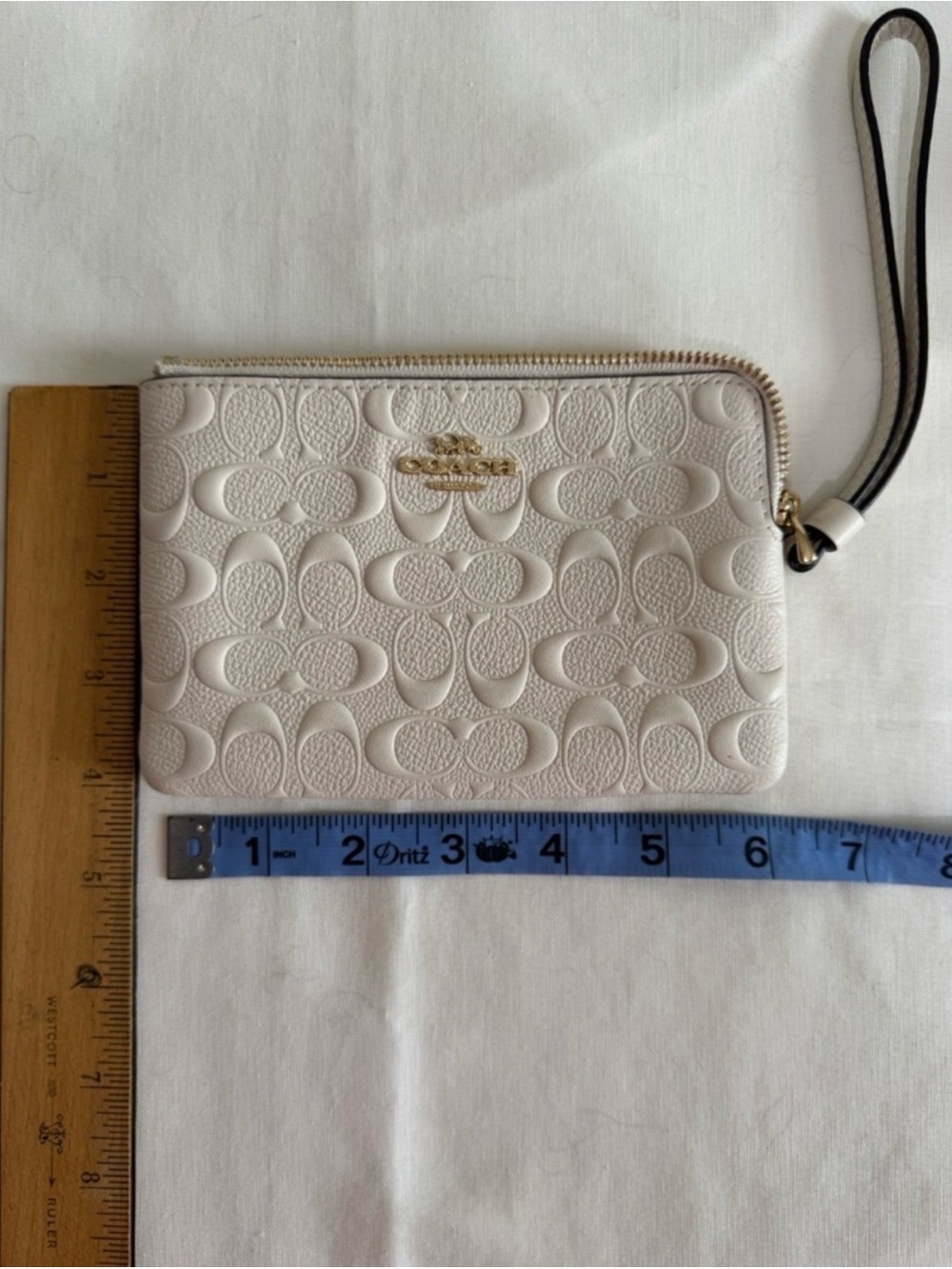 Coach Chalk Embossed Signature Wristlet with Gold Hardware